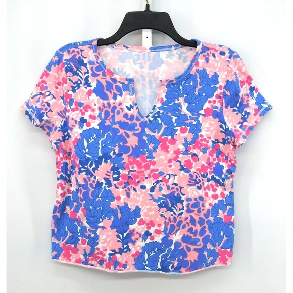 Talbots Shirt Womens Size M Multicolor Short Sleeve V-Neck Pullover Top - Picture 1 of 6